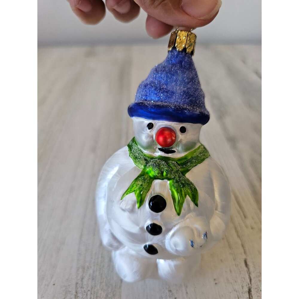 Christborn snowman snowball scarf glitter glass‎ ornament Xmas tree hat blue
